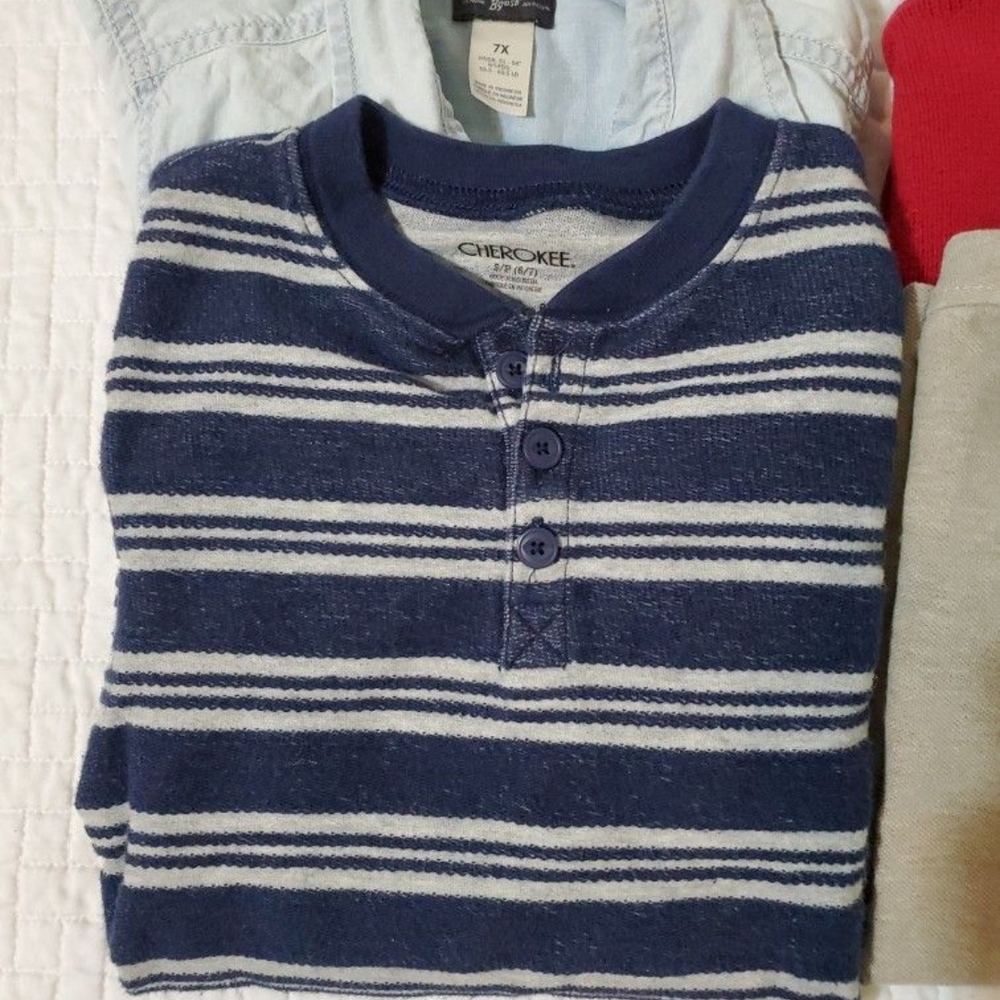 Cherokee Navy & White Striped Long Sleeve Henley